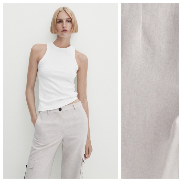 NWT. Massimo Dutti Linen Blend Straight Fit Cargo Pants. Size 10. - Picture 3 of 12